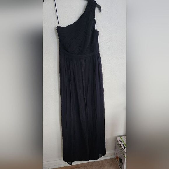 J. Crew One Shoulder Corrugated Silk Navy Blue Dress Size 6 - Picture 10 of 11